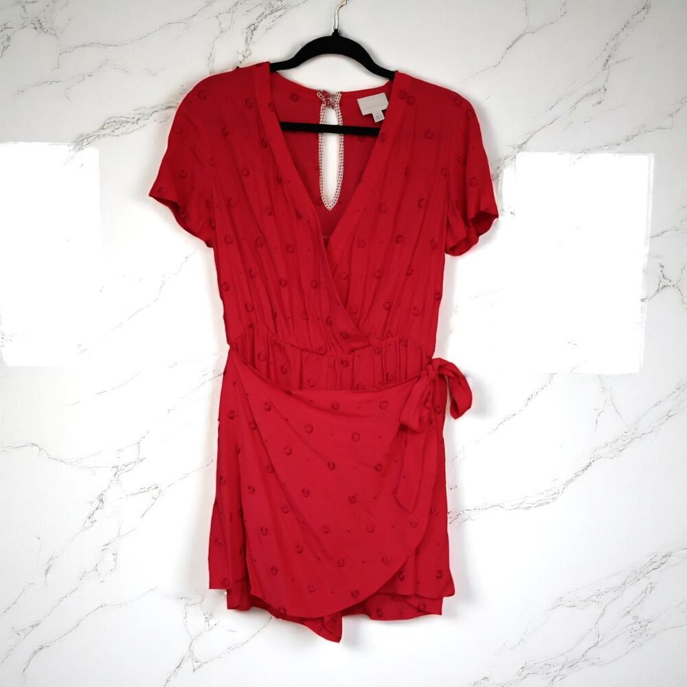Anthropologie Pink Polka Dot Wrap Romper Dress – Size Small
